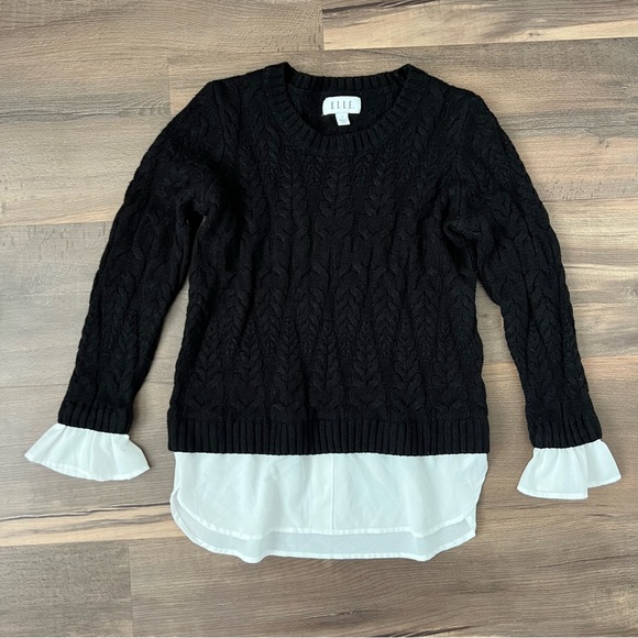 ELLE Layered Cable Knit Sweater Black White Size Small - Picture 1 of 7